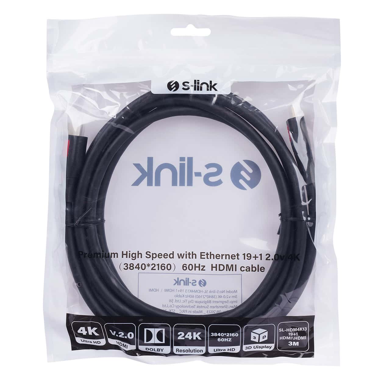 S-LINK SL-HDM4K13 19+1 HDMI to HDMI 3m v2.0 4K (3840*2160) 60Hz Kablo - Görsel 2