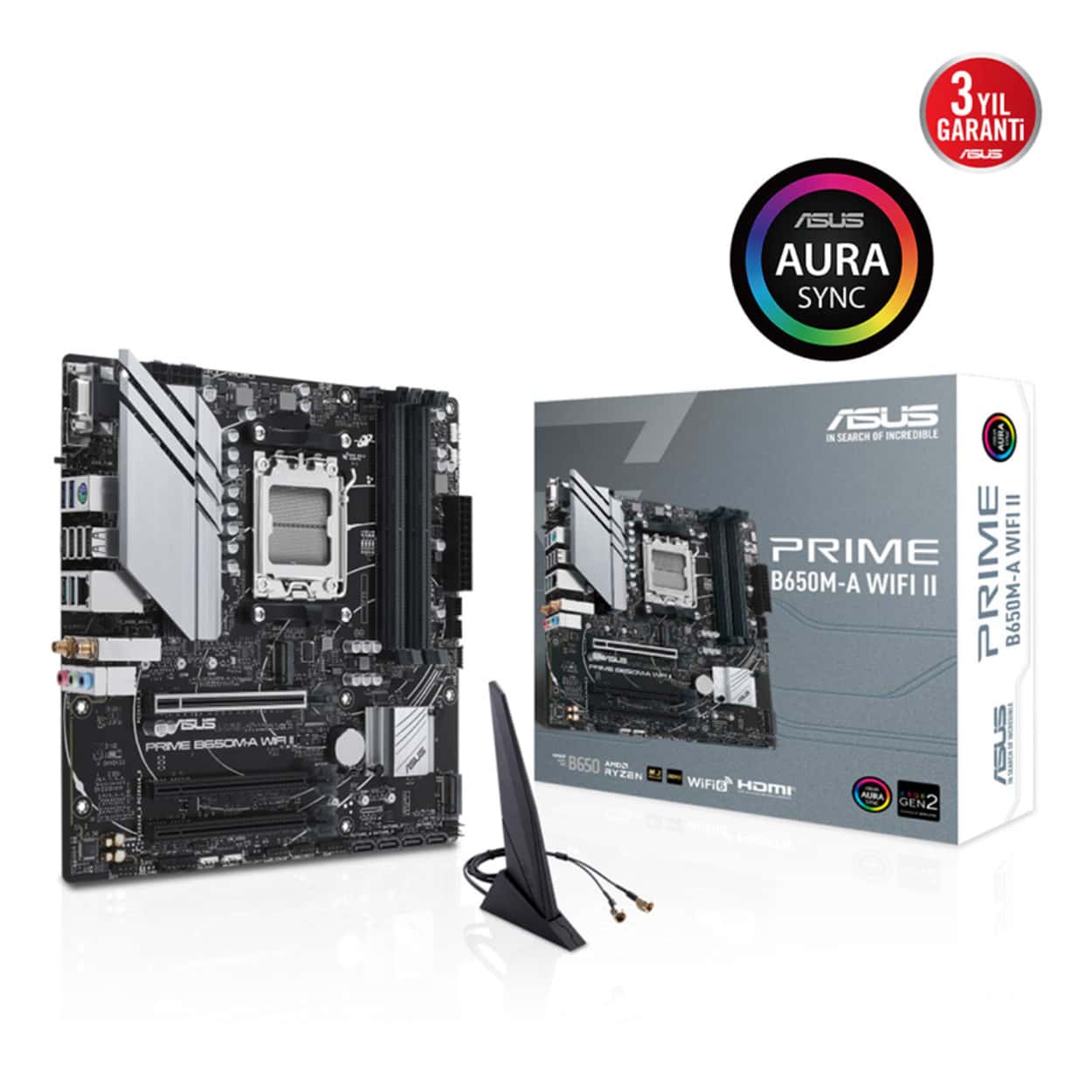 ASUS PRIME B650M-A WIFI II AMD B650 AM5 DDR5 6400 DP HDMI VGA Çift M2 USB3.2 AX - Görsel 1