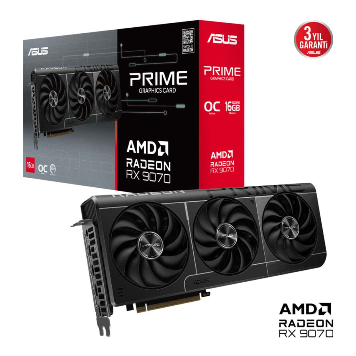 16 GB ASUS PRIME-RX9070-O16G AMD RX 9070XT GDDR6 OC EKRAN KARTI - Görsel 1