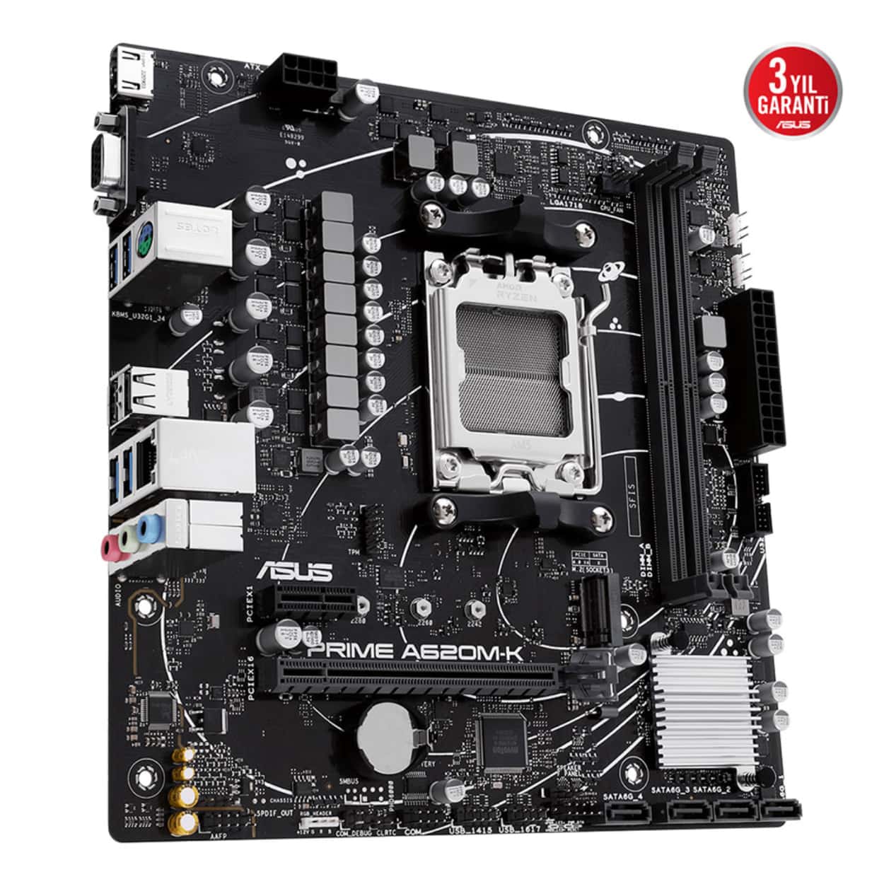ASUS PRIME A620M-K AMD A620 AM5 DDR5 6400 HDMI VGA M2 USB3.2 AURA RGB mATX 96GB - Görsel 5