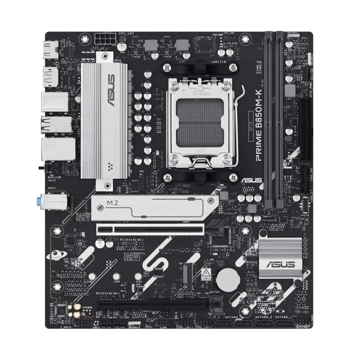 ASUS PRIME B850M-K AM5 DDR5 8200 DP HDMI 2xM2 USB3.2 AURA RGB 2.5Gbit LAN mATX - Görsel 1