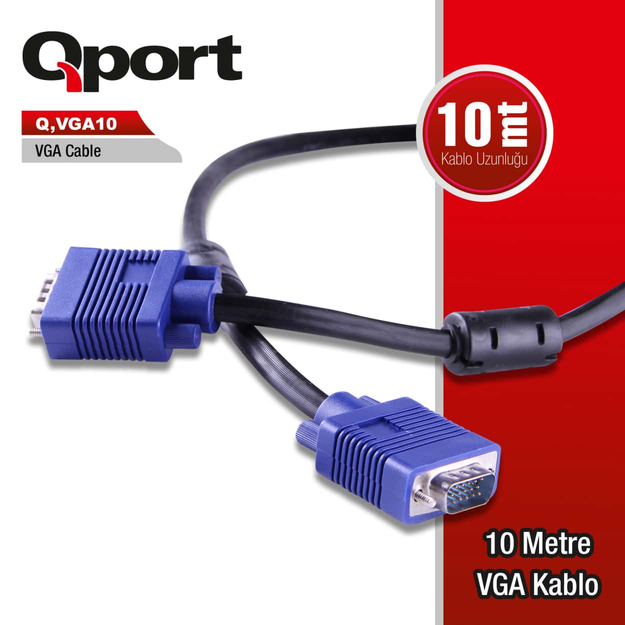 QPORT 10M 15 PİN FİTRELİ MONİTÖR / VGA KABLO (Q-VGA10) - Görsel 1