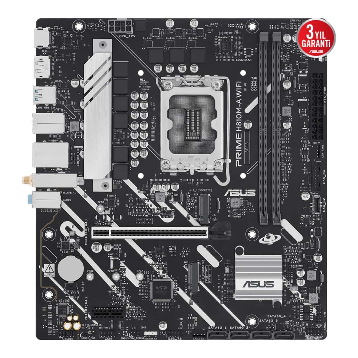 ASUS PRIME H810M-A WIFI LGA1851 DDR5 6400 Çift M2 USB3.2 WiFi+BT AURA RGB mATX - Görsel 2