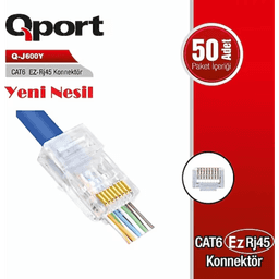QPORT CAT6 (50Lİ PAKET) EZ-RJ45 YENİ NESİL KONNEKTÖR (Q-J600Y) - Küçük Görsel 1