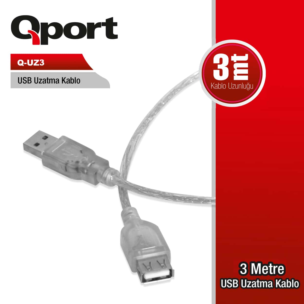 QPORT 3M USB2.0 UZATMA KABLO (Q-UZ3) - Görsel 1