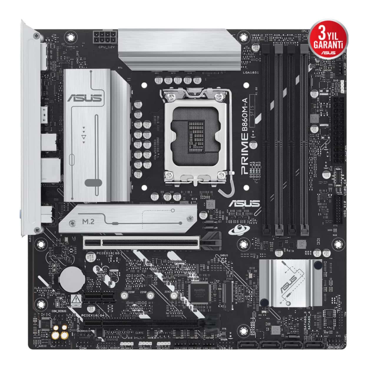 ASUS PRIME B860M-A-CSM LGA1851 DDR5 8666 AURA RGB 2.5Gbit LAN mATX - Görsel 2
