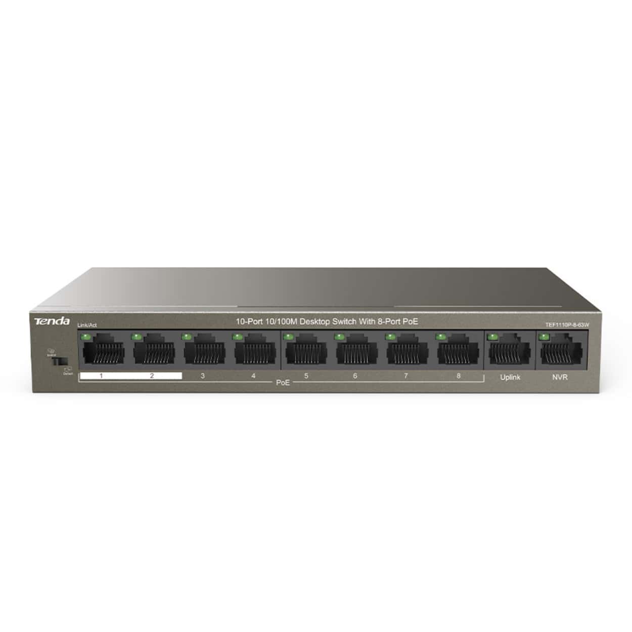 TENDA TEF1110P-8-63W 8FE PoE Port (58W), 2FE Uplink Desktop Switch - Görsel 1