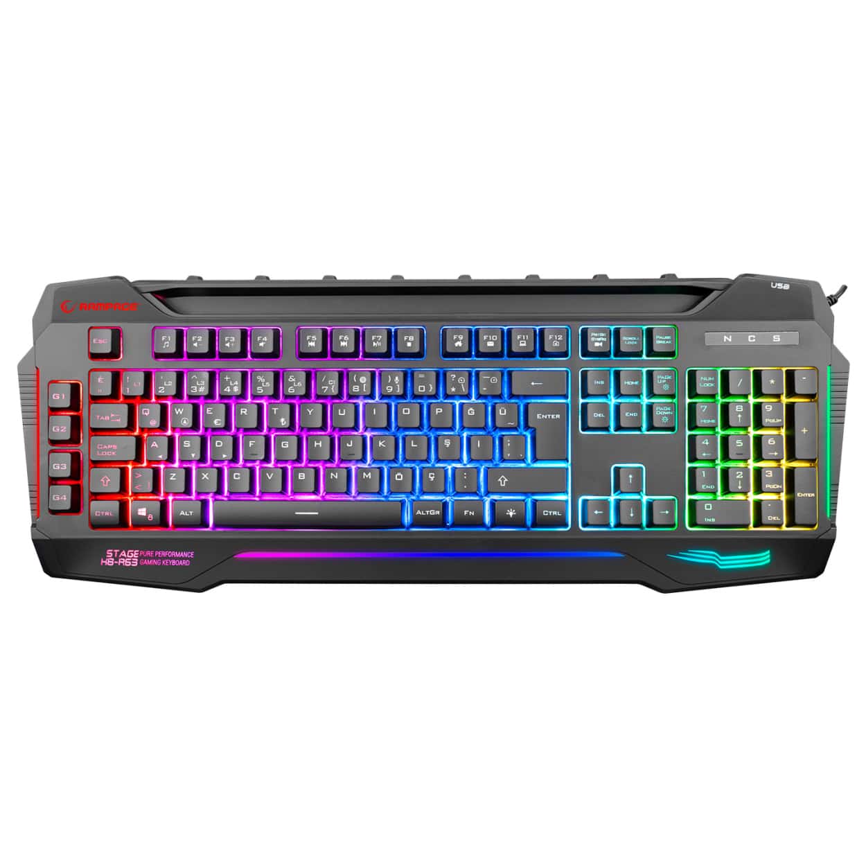 RAMPAGE KB-R63 STAGE 4 Makro Fonksiyon Sese Duyarlı Işıklı RGB Q USB Oyuncu Klav - Görsel 1