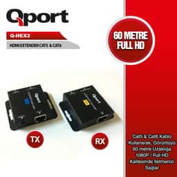 QPORT HDMI EXTENDER CAT6 60M 2 Lİ PAKET (ADAPTÖR DAHİL) (Q-HEX2) - Küçük Görsel 1