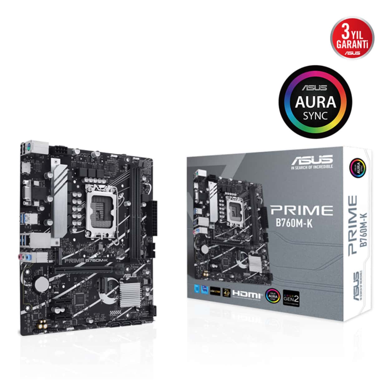 ASUS PRIME B760M-K LGA1700 DDR5 8000 Çift M2 USB3.2 AURA RGB 2.5Gbit LAN mATX - Görsel 1