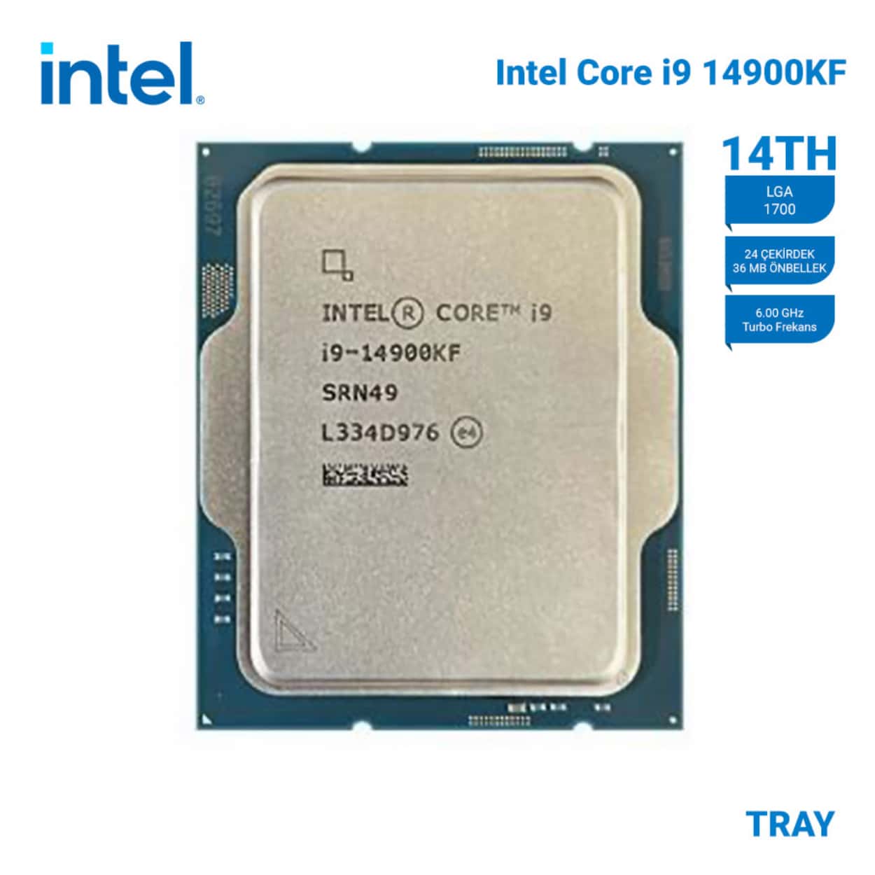 INTEL Raptor Lake i9-14900KF Tray 3,2GHz Vga'sız, Fansız 24 Cores 36MB 1700p - Görsel 1