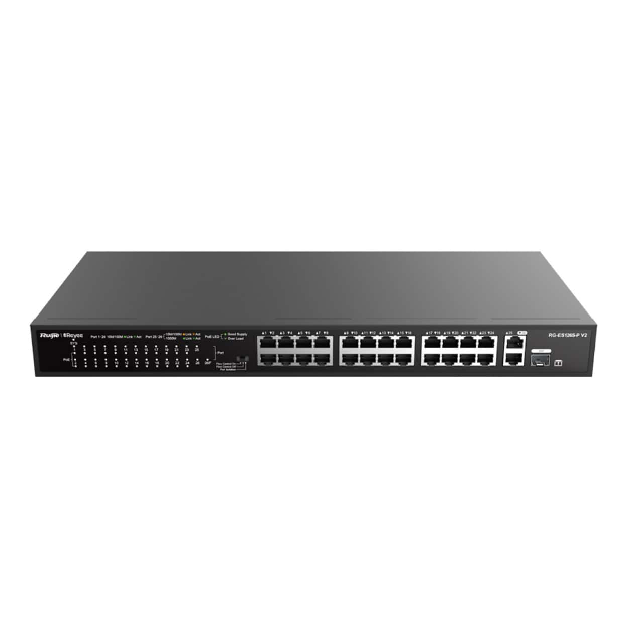 RUIJIE REYEE RG-ES126S-P V2 24FE 370W Poe, 2GE Uplink, 1GE SFP Combo   Switch - Görsel 2