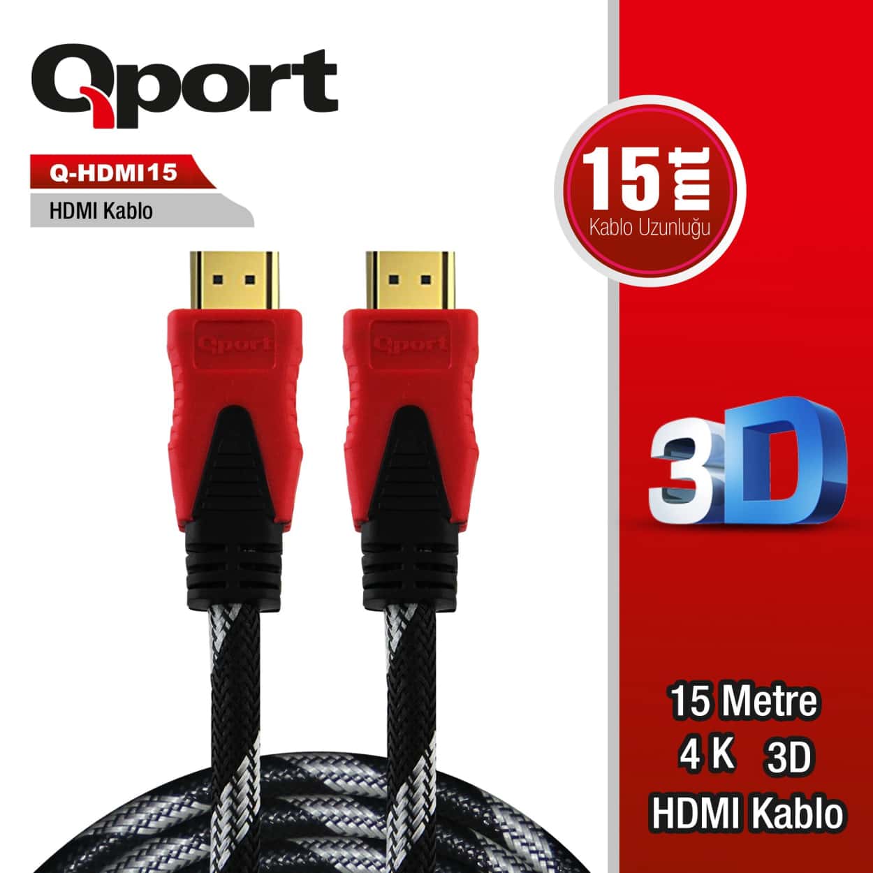 QPORT 15M ALTIN UÇLU HDMI KABLO 1.4V (Q-HDMI15) - Görsel 1