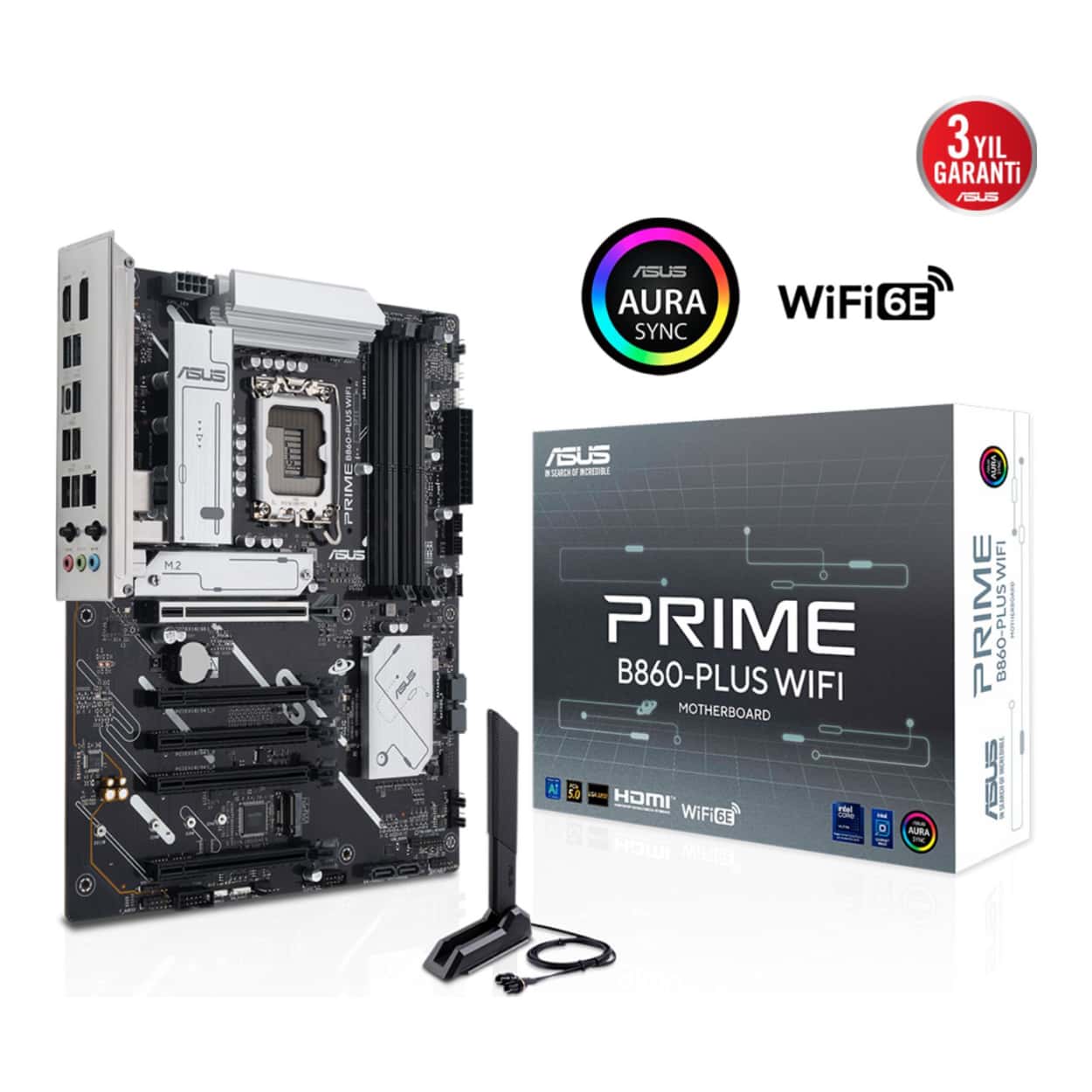 ASUS PRIME B860-PLUS WIFI LGA1851 DDR5 8200 WiFi 6E+BT AURA RGB 2.5Gbit LAN ATX - Görsel 1