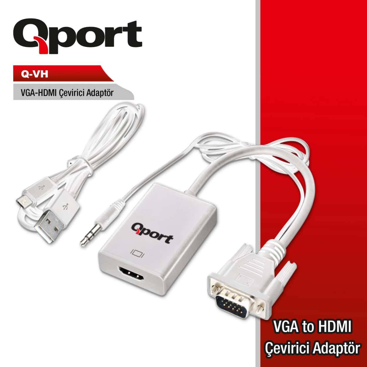 QPORT VGA to HDMI ÇEVİRİCİ + SES KABLOSU (VGA + HDMI -) (Q-VH) - Görsel 1