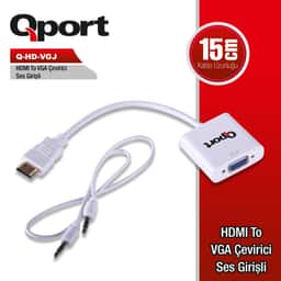 QPORT HDMI to VGA ÇEVİRİCİ SES GİRİŞİ VE KABLOSU + GÜÇ GİRİŞİ KABLOSU (Q-HD-VGJ) - Küçük Görsel 1