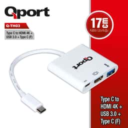 QPORT TYPE-C TO HDMI 4K(3840*2160) + USB 3.0 +TYPE-C (F) 4K ÇEVİRİCİ (Q-TH03) - Küçük Görsel 1