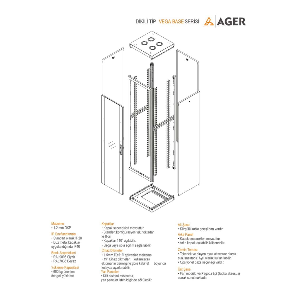 AGER Vega Base 32U W=800mm D=1000mm 19''  Dikili Tip Kabinet - Görsel 2