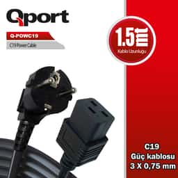 QPORT 1.5M C19 GÜÇ KABLOSU (Q-POWC19) - Küçük Görsel 1