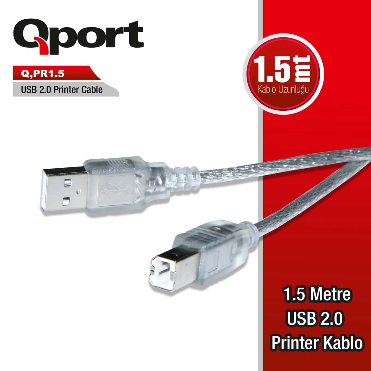 QPORT 1.5M USB2.0 PRINTER KABLOSU (Q-PR1.5) - Görsel 1