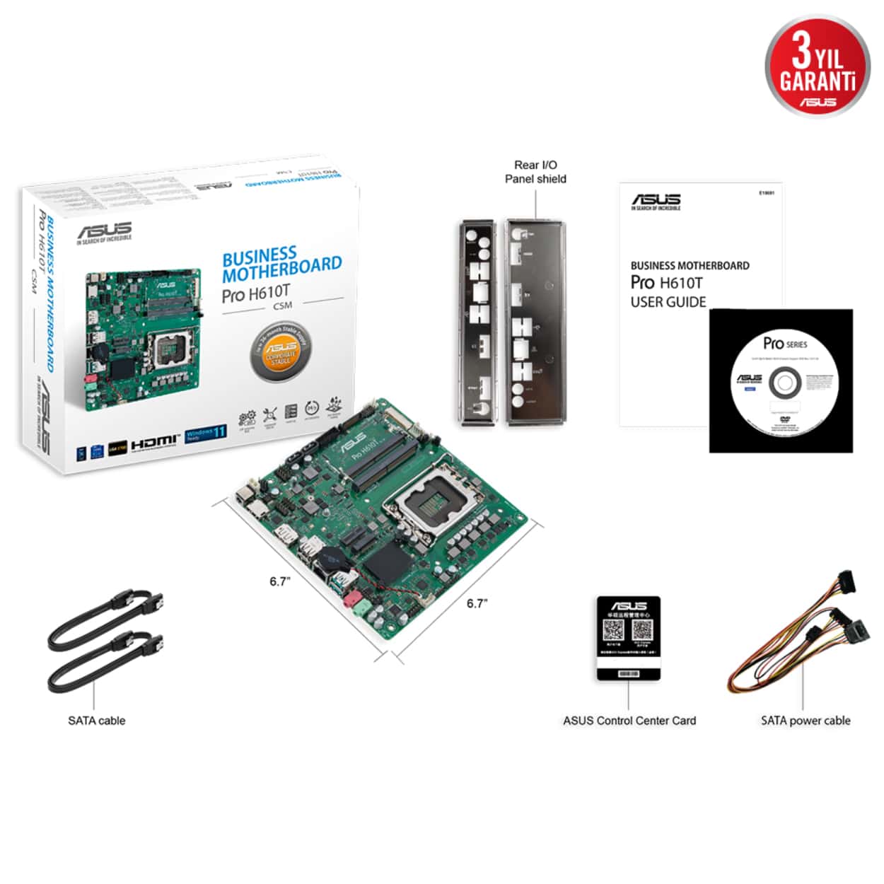 ASUS PRO H610T-CSM LGA1700 DDR5 5600 DP HDMI LVDS M2 USB3.2 Thin Mini ITX 7/24 - Görsel 3