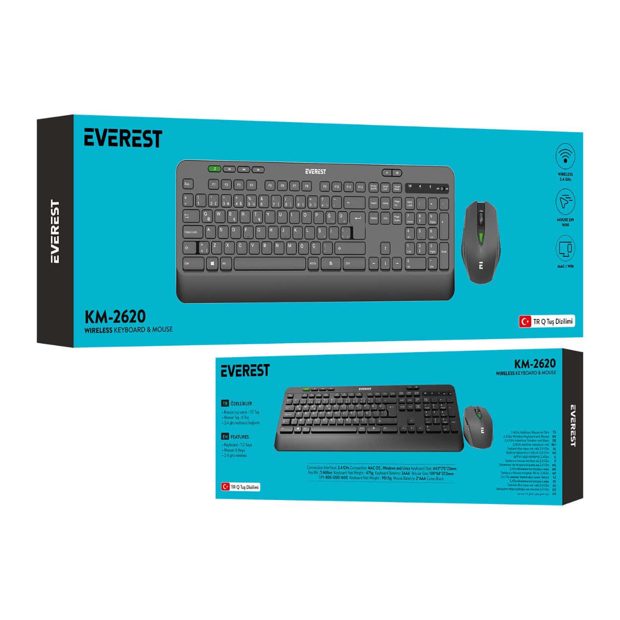EVEREST KM-2620 USB Sessiz Switch Kablosuz Siyah Q Multimedia Klavye + Mouse - Görsel 5