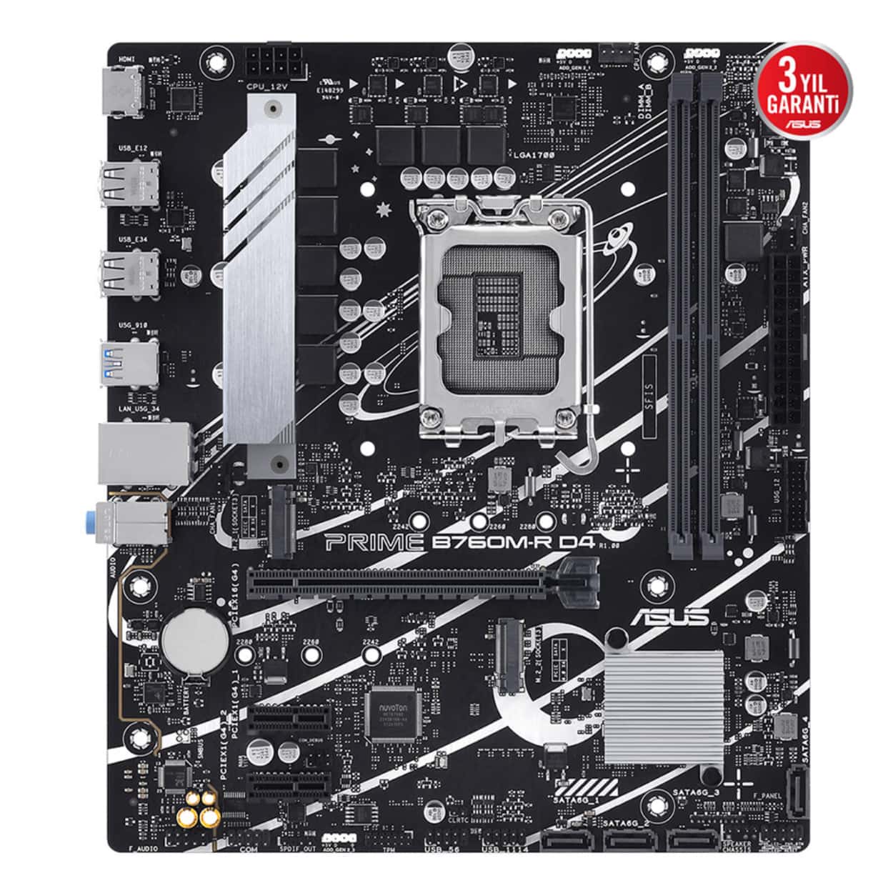 ASUS PRIME B760M-R D4 INTEL B760 LGA1700 DDR4 5333 HDMI 2x M2 USB3.2 AURA RG - Görsel 2
