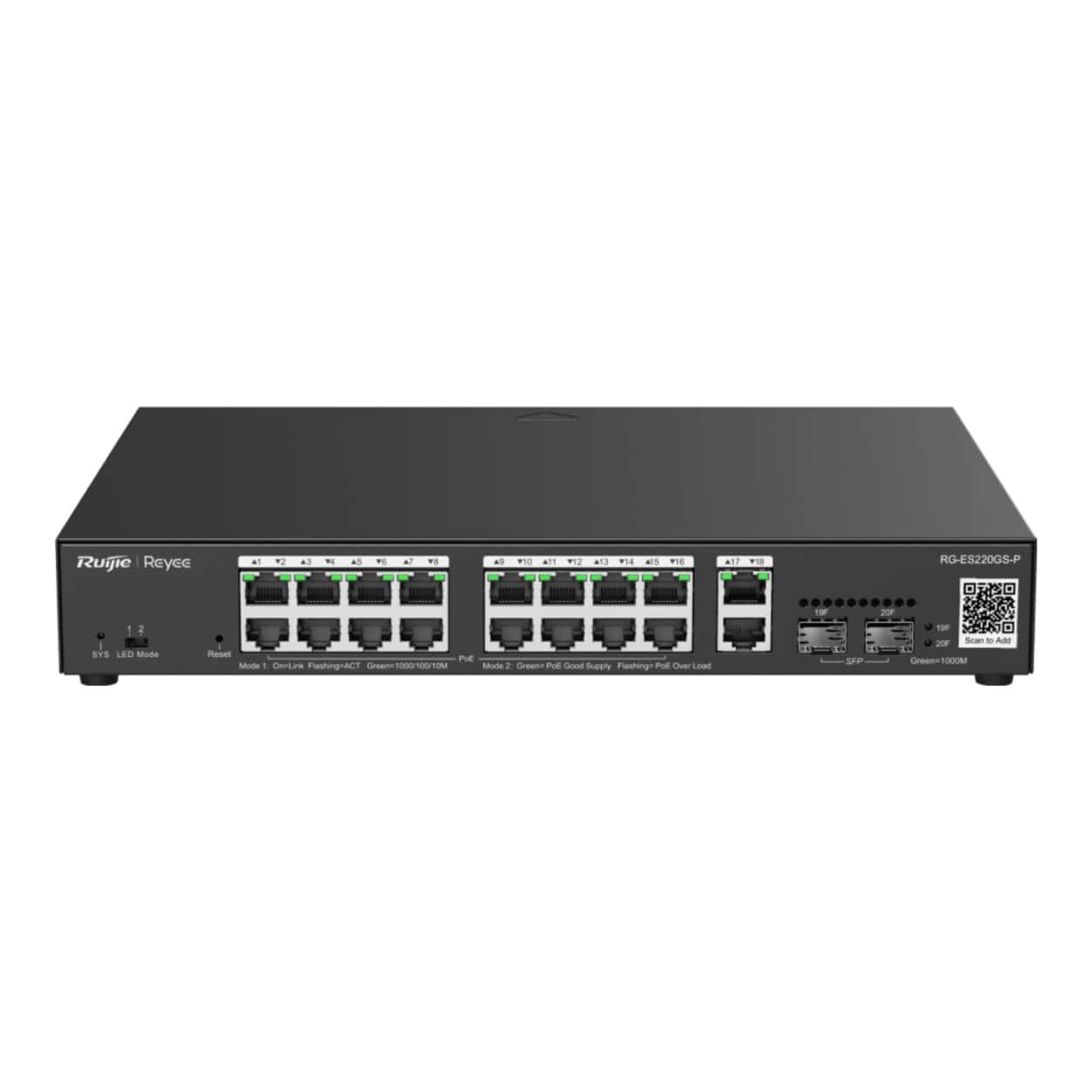 RUIJIE REYEE RG-ES220GS-P 16GE Port 250W Poe, 2x SFP, 2x RJ45  Uplink C.Yönetile - Görsel 1
