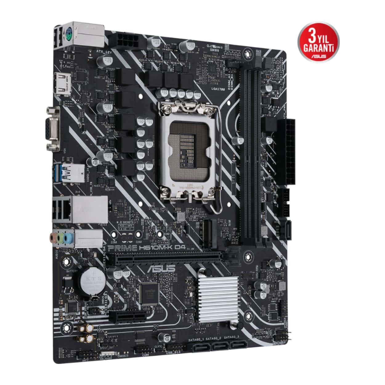 ASUS PRIME H610M-K D4 ARGB Intel H610 LGA1700 DDR4 3200 HDMI M2 USB3.2 AURA RGB - Görsel 3