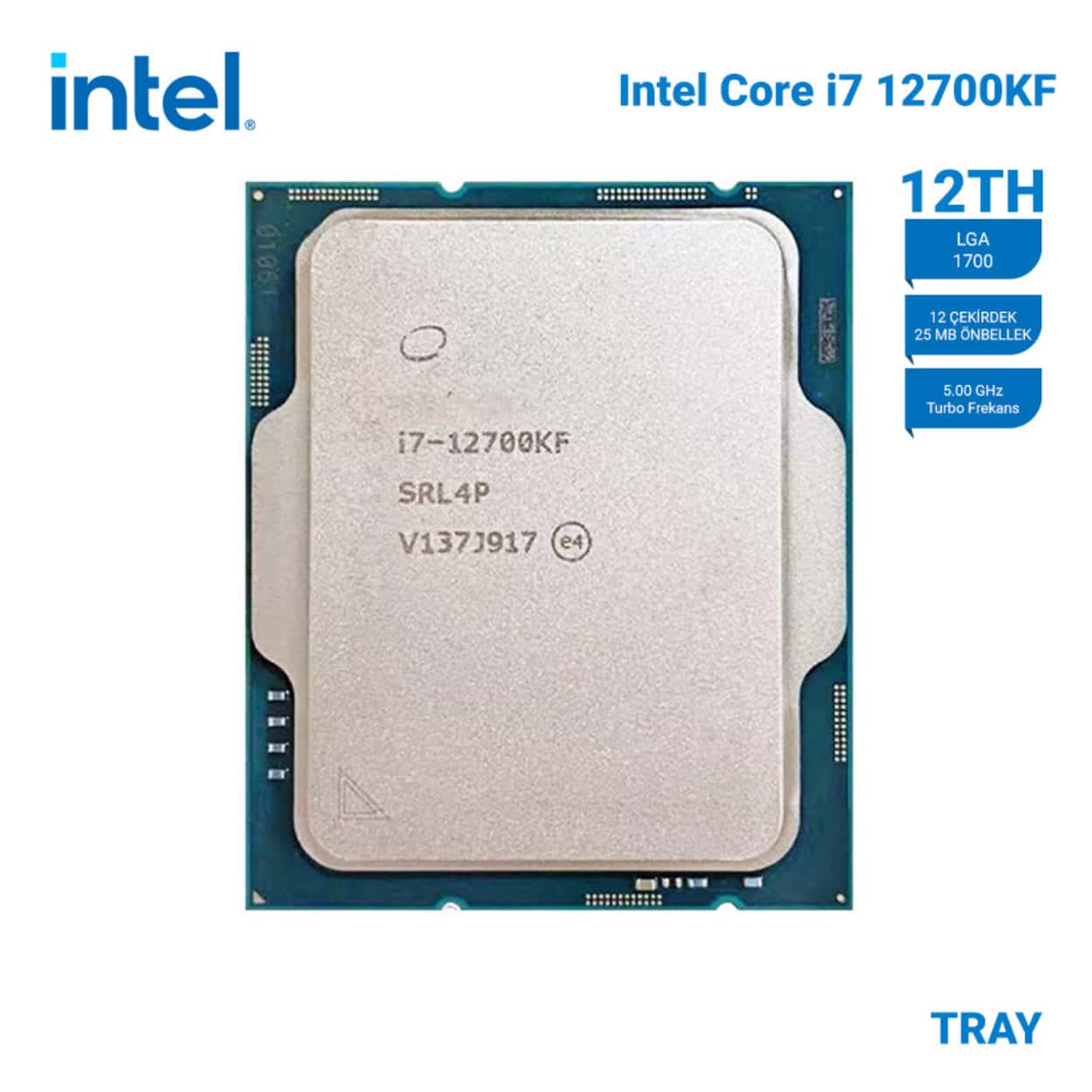 INTEL Alder Lake i7-12700KF TRAY VGA'sız Fansız 12 Core 3.6/5.0GHz 25MB LGA1700 - Görsel 1