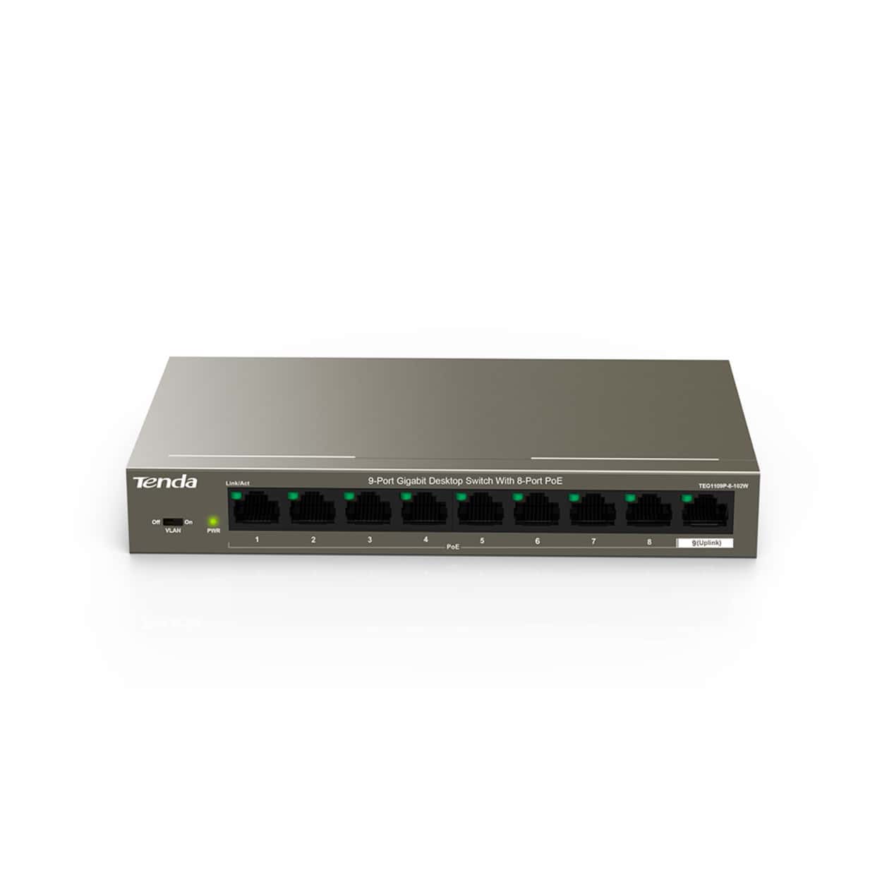 TENDA TEG1109P-8-102W 8GE PoE Port (102W), 1GE Uplink Desktop Switch - Görsel 1