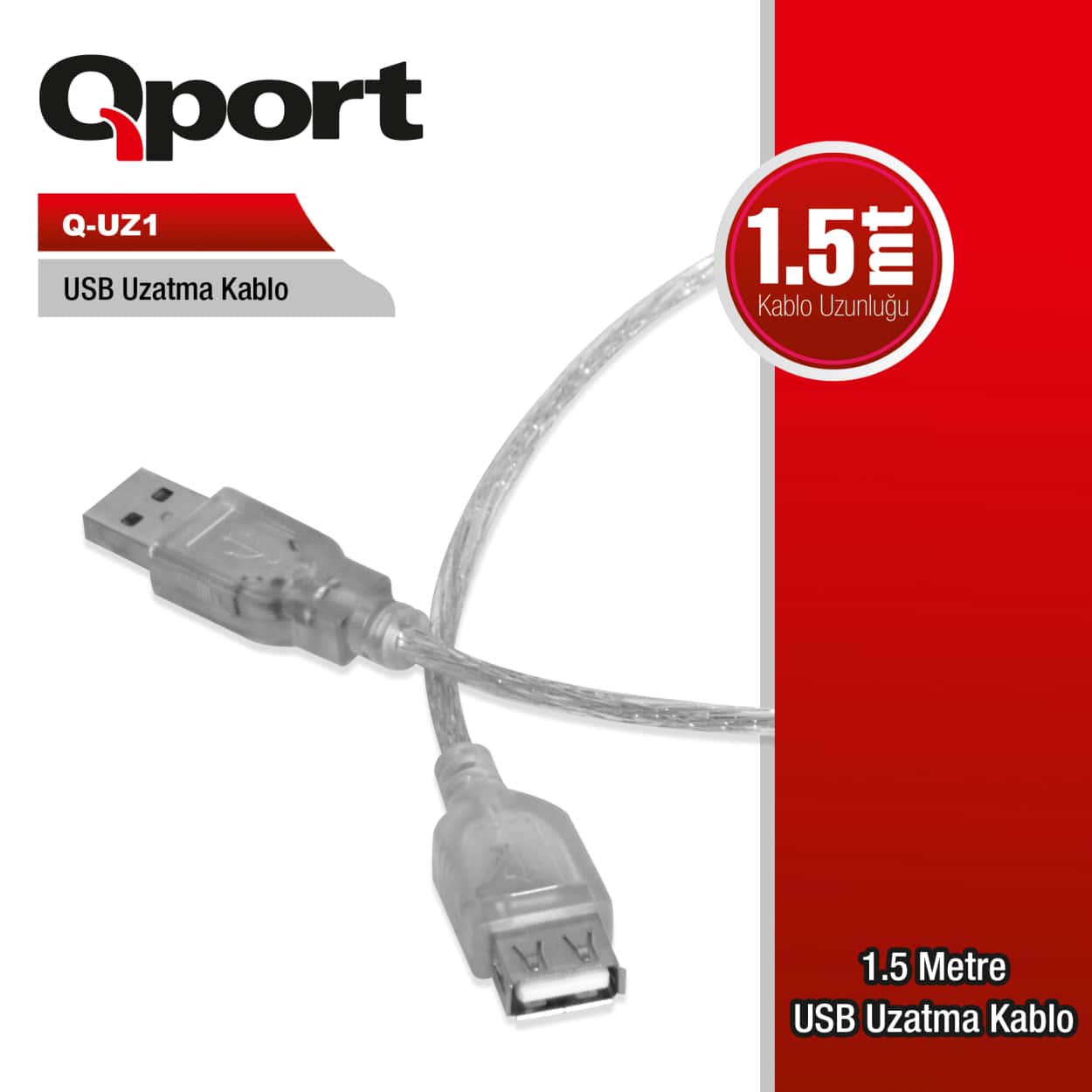 QPORT 1.5M USB2.0 UZATMA KABLOSU (Q-UZ1) - Görsel 1