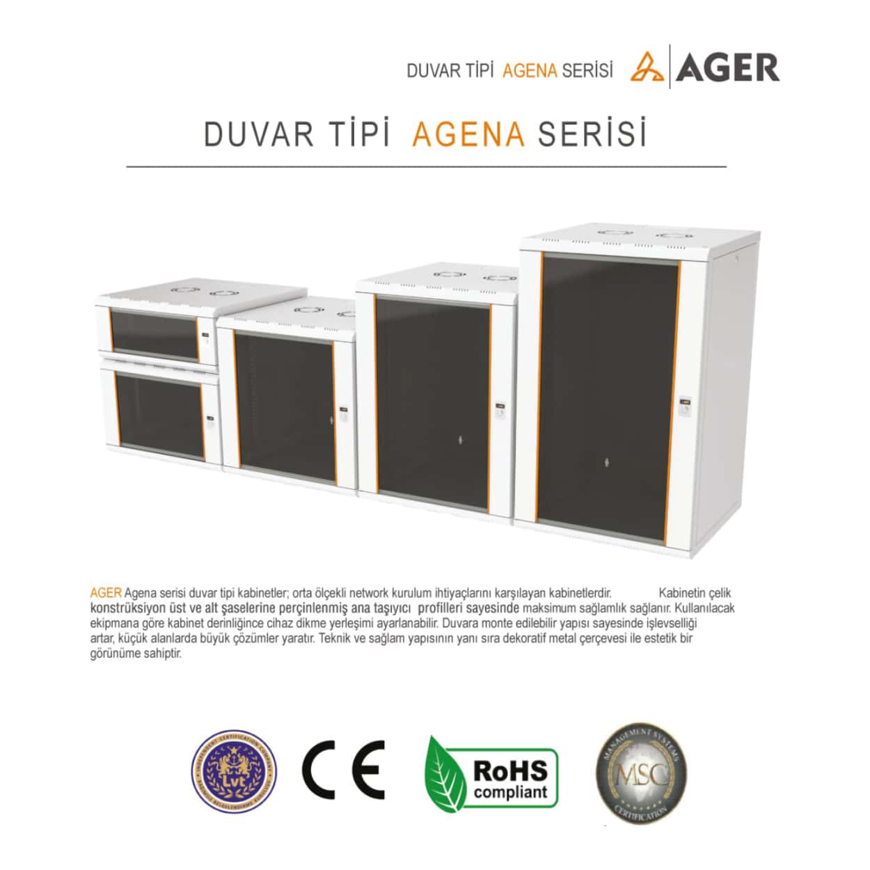 AGER Agena Base 9U W=600mm D=450mm 19'' Duvar Tipi Kabinet - Görsel 1