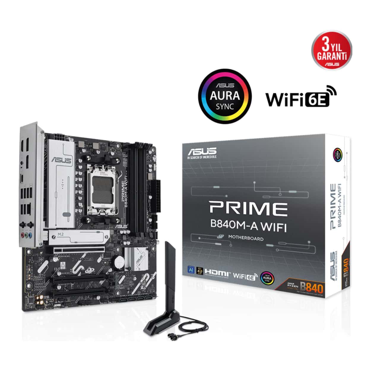 ASUS PRIME B840M-A WIFI AM5 DDR5 7600 2xDP HDMI 3xM2 6E+BT mATX - Görsel 1