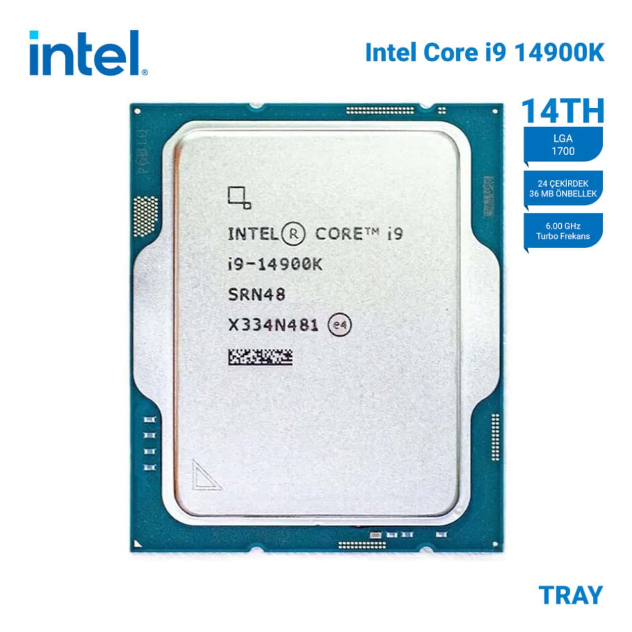 INTEL Raptor Lake i9-14900K Tray 3,2GHz VGA'lı, Fansız 24 Cores 36MB 1700p - Görsel 1