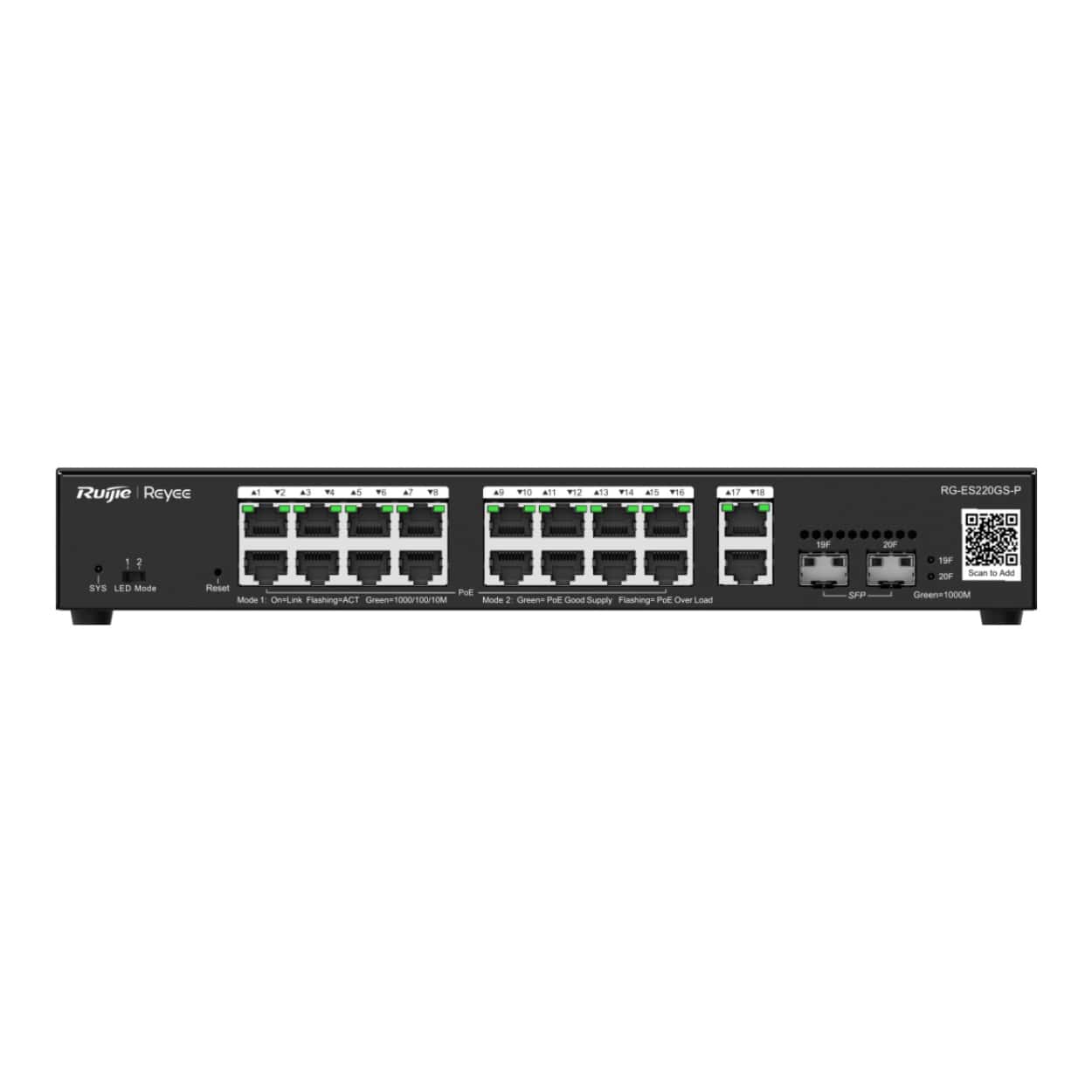 RUIJIE REYEE RG-ES220GS-P 16GE Port 250W Poe, 2x SFP, 2x RJ45  Uplink C.Yönetile - Görsel 3