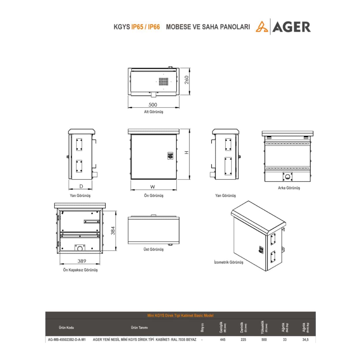 AGER MİNİMOBESE 445x225x500 ÇİFT CİDARLI OUTDOOR KABİNET+DİREK MONTAJ KİTİ+FAN - Görsel 3