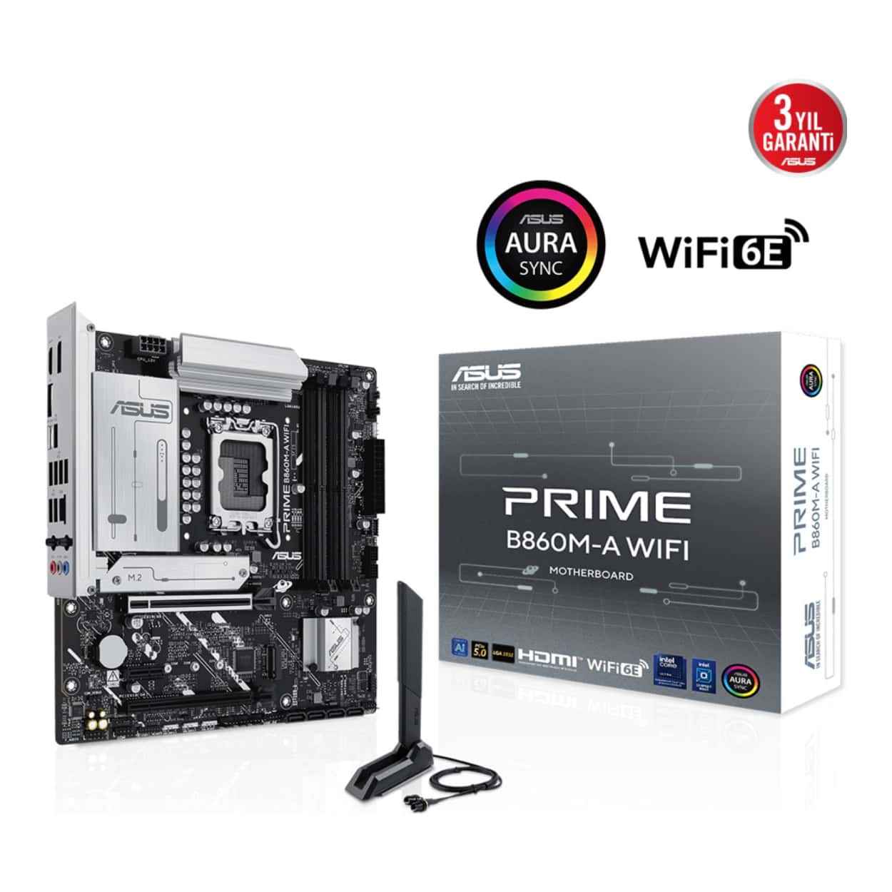 ASUS PRIME B860M-A WIFI LGA1851 DDR5 8666 WiFi 6E + BT AURA RGB 2.5Gbit LAN mATX - Görsel 1