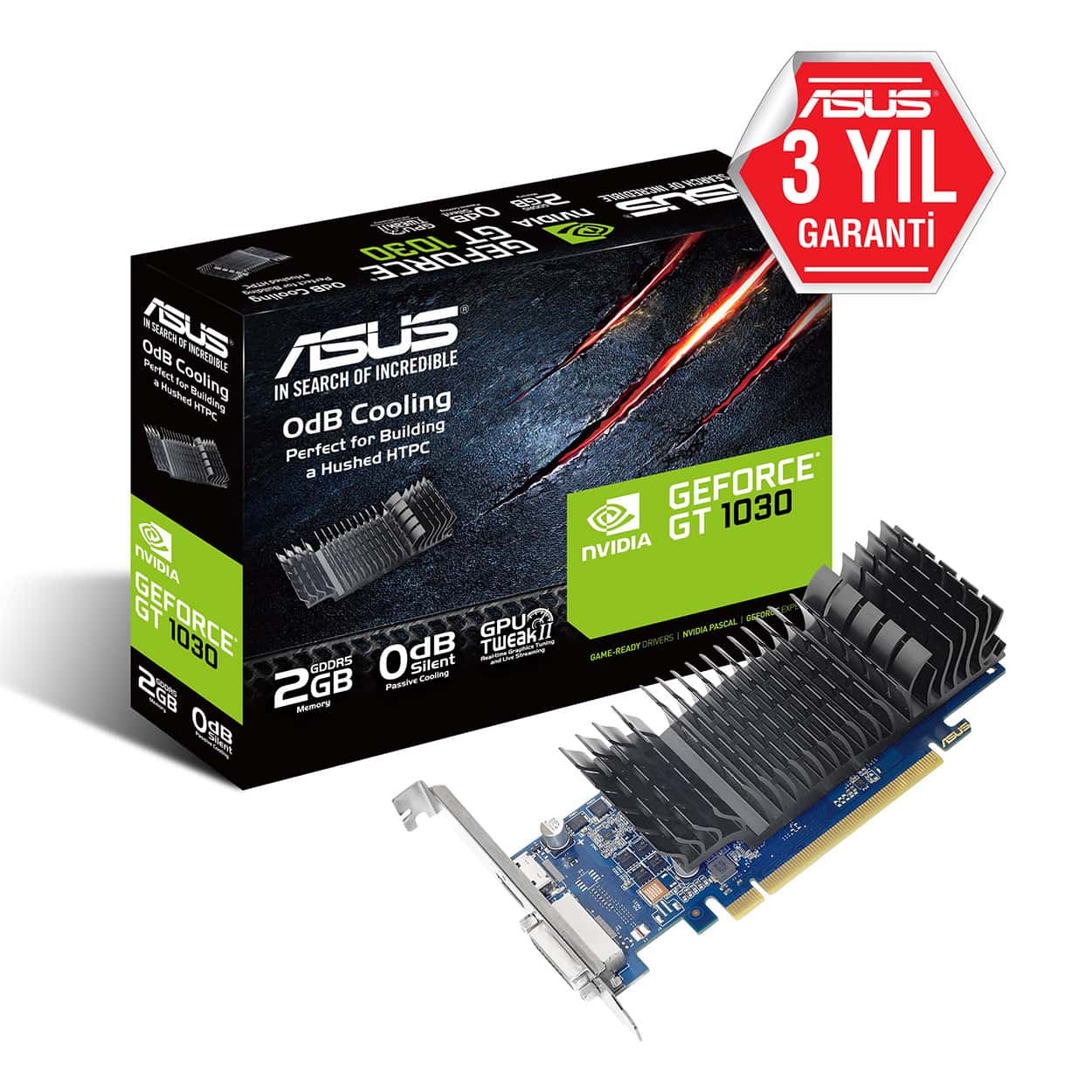 2 GB ASUS GT1030-SL-2G-BRK GDDR5 64Bit DVI/HDMI PCi Ex 3.0 16x - Görsel 1