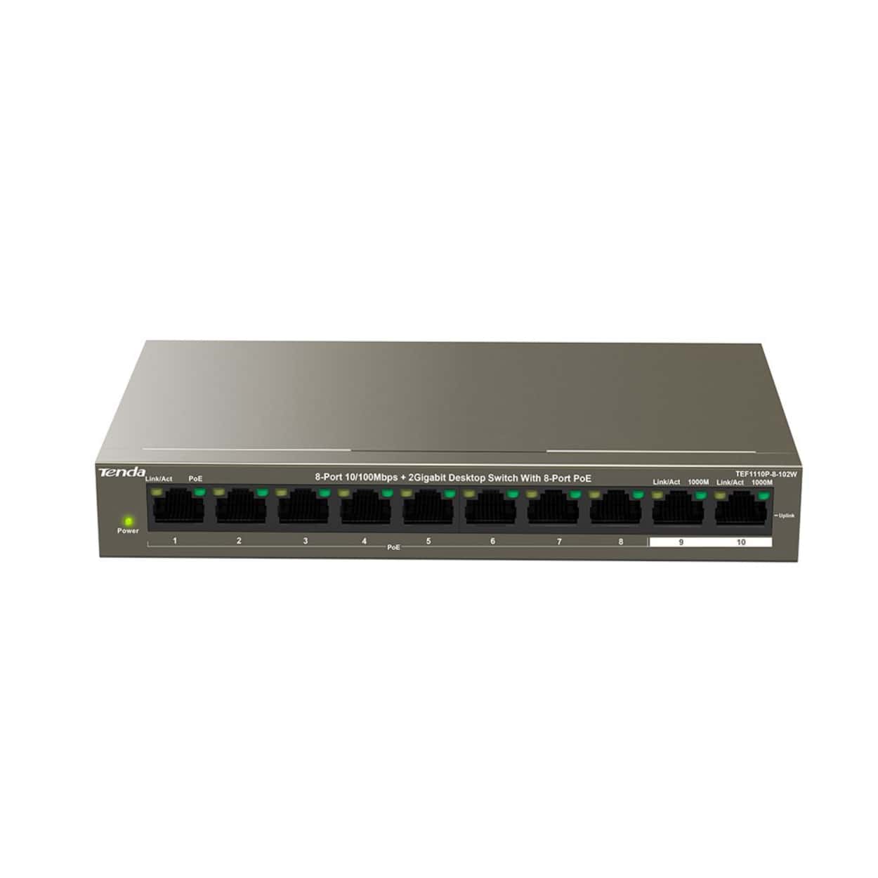 TENDA TEF1110P-8-102W 8FE PoE Port (102W), 2GE Uplink Desktop Switch - Görsel 1