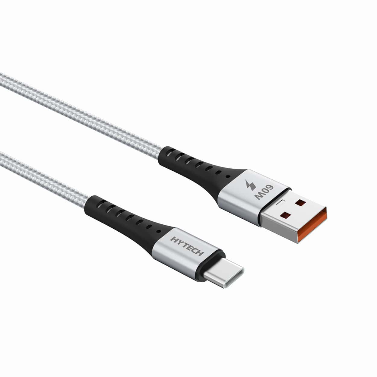 HYTECH HY-X431 1M 3A Type-C Örgülü Silver Gri Data + Şarj Kablosu - Görsel 1