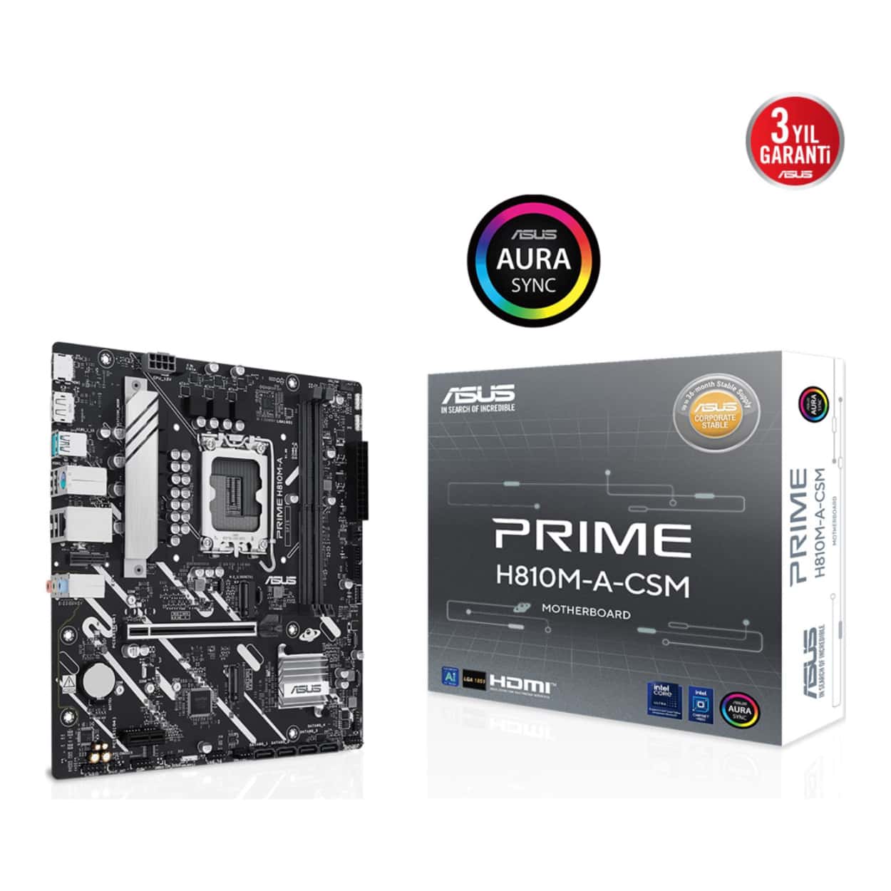 ASUS PRIME H810M-A-CSM LGA1851 DDR5 6400 Çift M2 USB3.2 AURA RGB mATX - Görsel 1