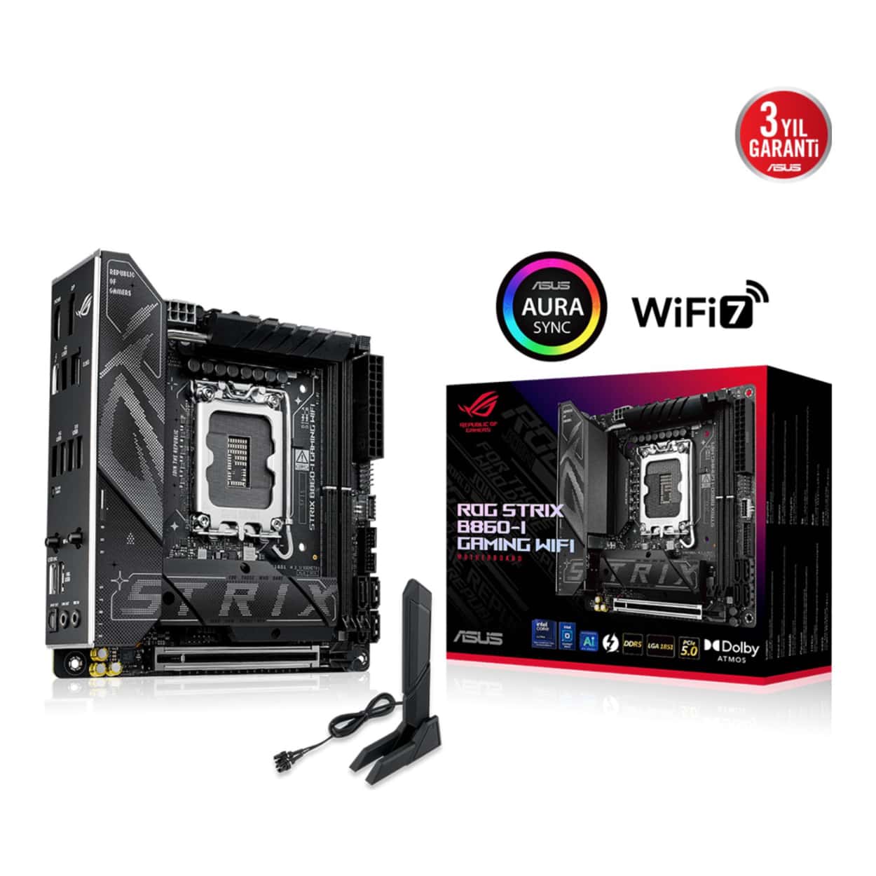 ASUS ROG STRIX B860-I GAMING WIFI LGA1851 DDR5 8800 WiFi7+BT AURA RGB 2.5GLAN Mi - Görsel 1