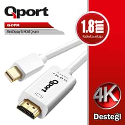 QPORT 1.8M MİNİ DISPLAYPORT TO HDMI KABLO (Q-DPM) - Küçük Görsel 1