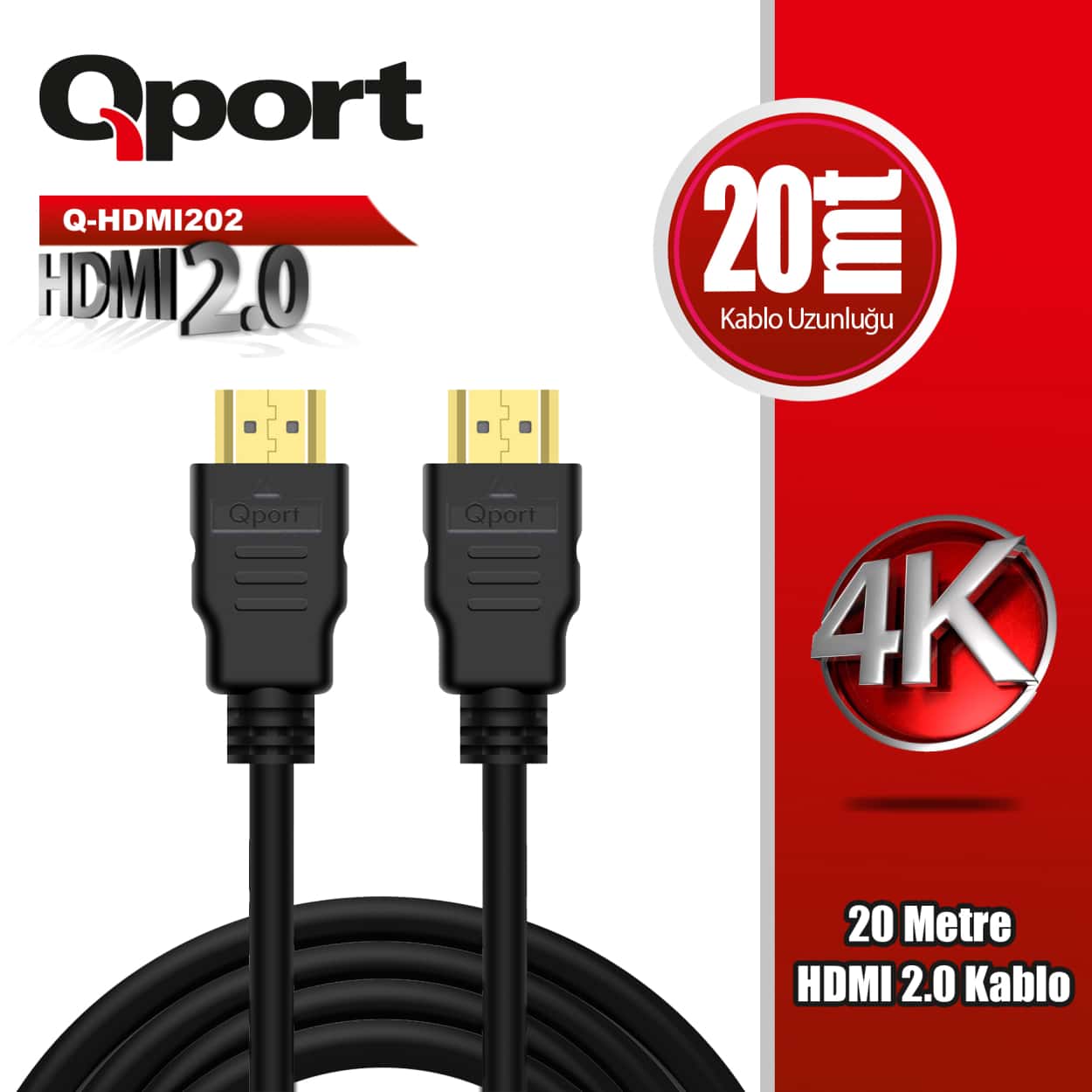 QPORT 20M HDMI 2.0 VERSİYON 4K 60HZ KABLO (Q-HDMI202) - Görsel 1