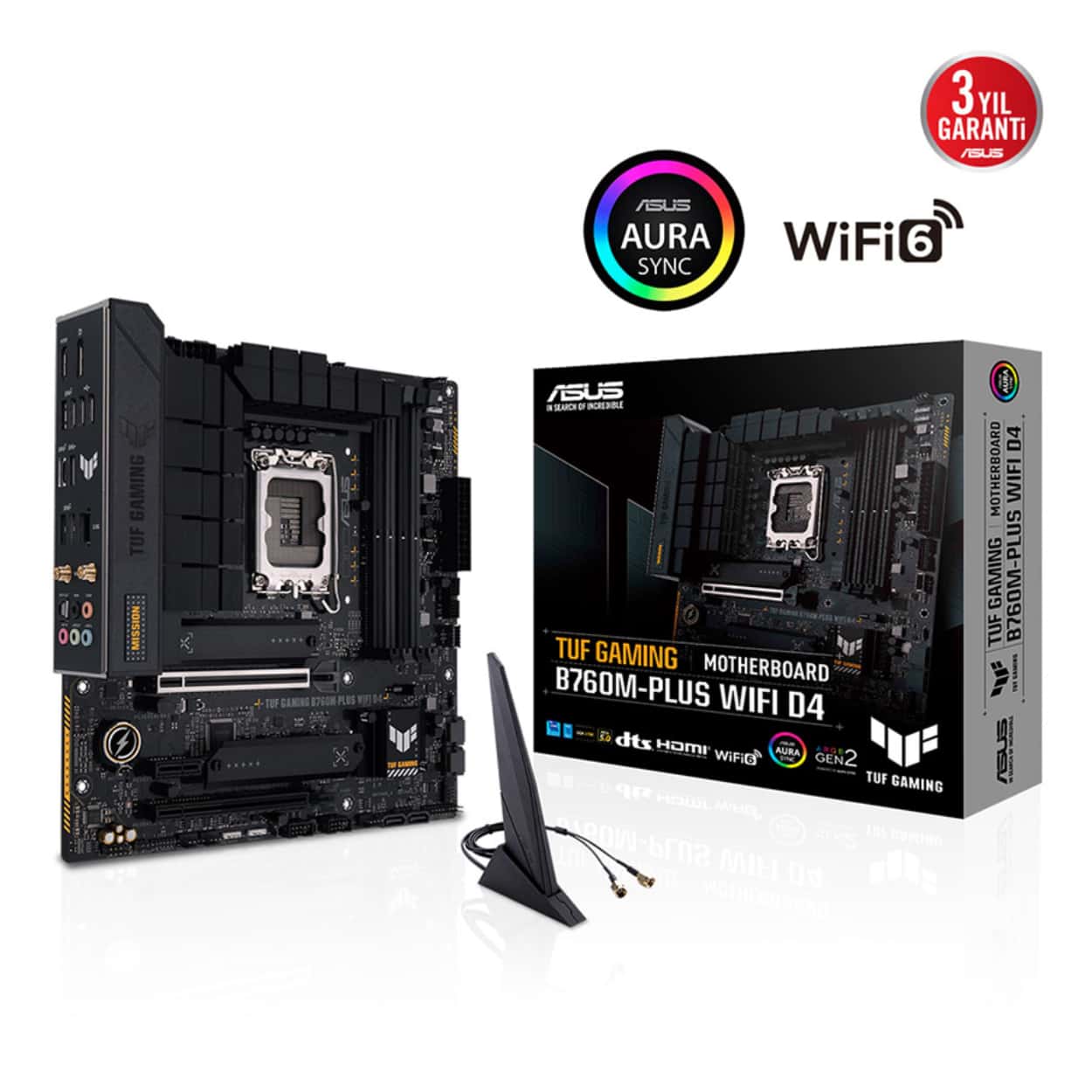 ASUS TUF GAMING B760M-PLUS WIFI D4 Intel B760 LGA1700 DDR4 5333 DP HDMI 3x M2 US - Görsel 1