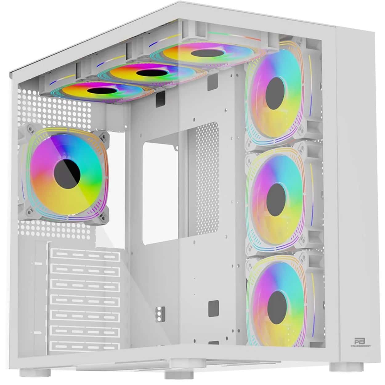 PowerBoost PB-SS02W Sea View USB 3.0, ATX 7 x ARGB Fanlı, Beyaz Kasa (PSU Yok) - Görsel 1