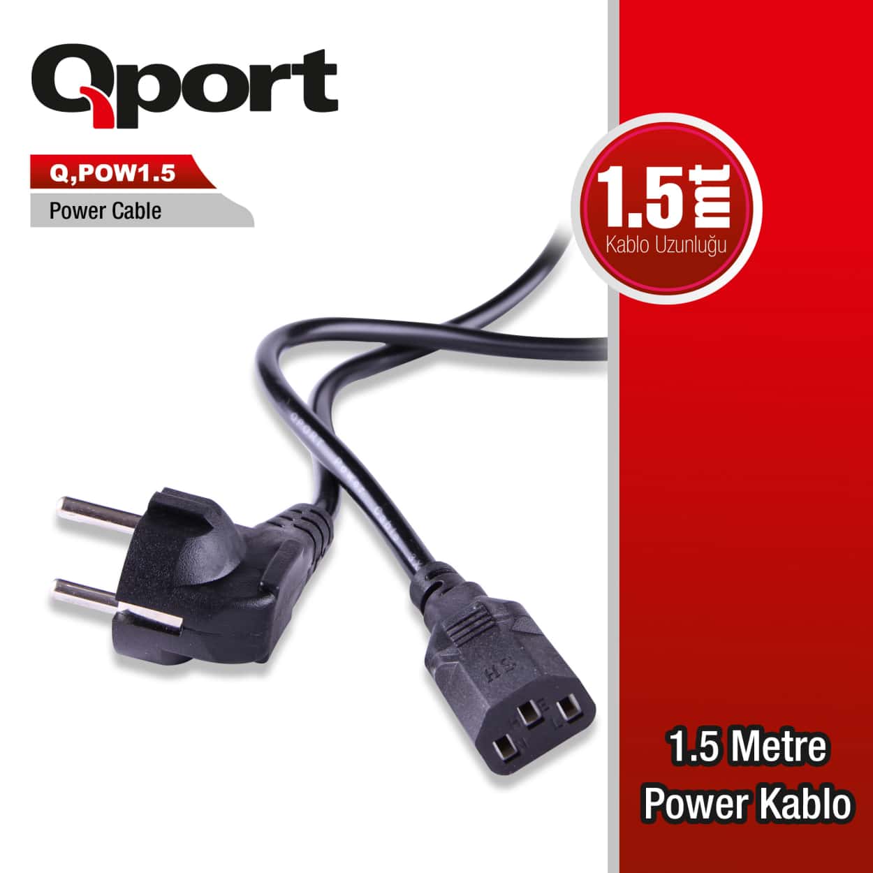 QPORT 1.5M PC POWER KABLOSU (Q-POW1.5) - Görsel 1