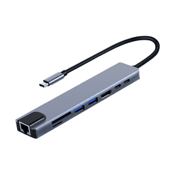 FRISBY FA-7682C Type-C - 8 in1 RJ45+TF/SD+HDMI+USB*2+Type-C+PD - Küçük Görsel 1