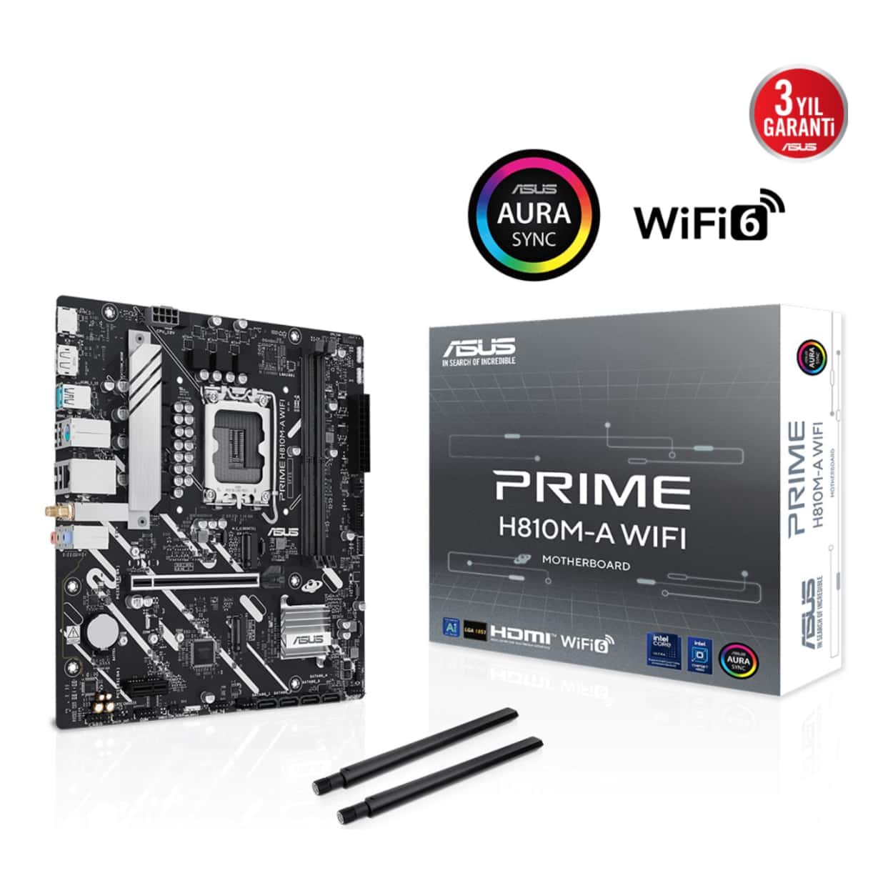 ASUS PRIME H810M-A WIFI LGA1851 DDR5 6400 Çift M2 USB3.2 WiFi+BT AURA RGB mATX - Görsel 1